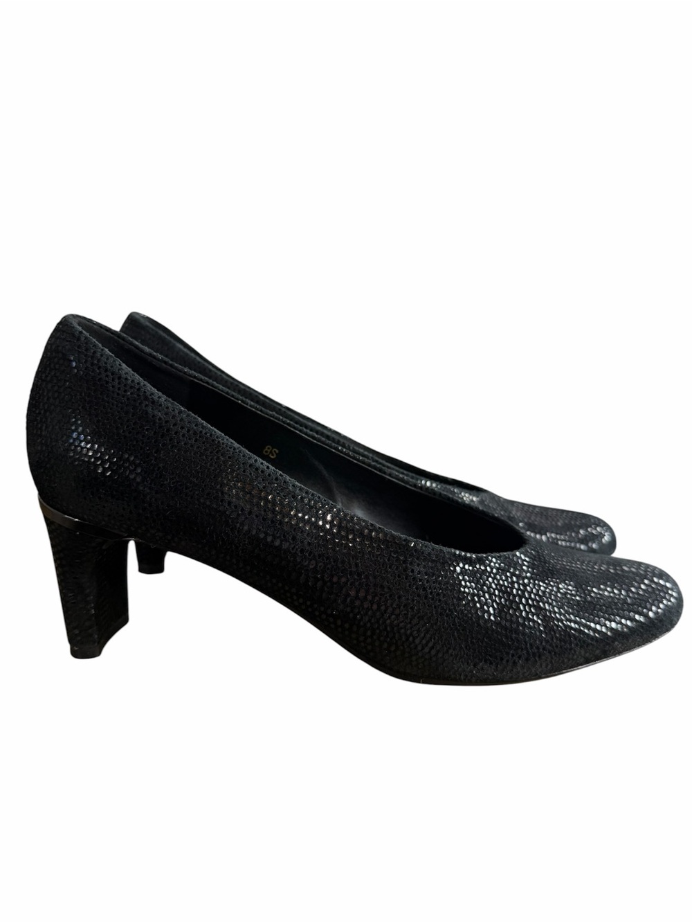 VANELi Dayle Pumps size 8S AAA Black Lizard-embossed Leather Block Heel Shoes